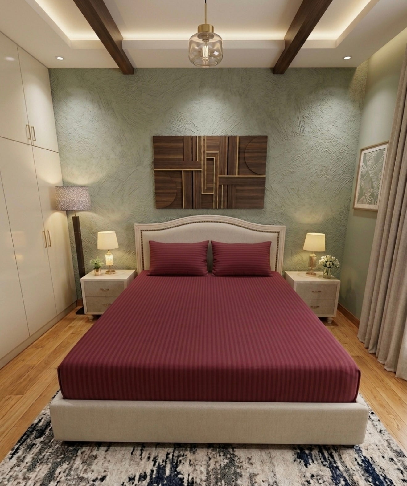 Maroon King-Fitted Bedsheet Set