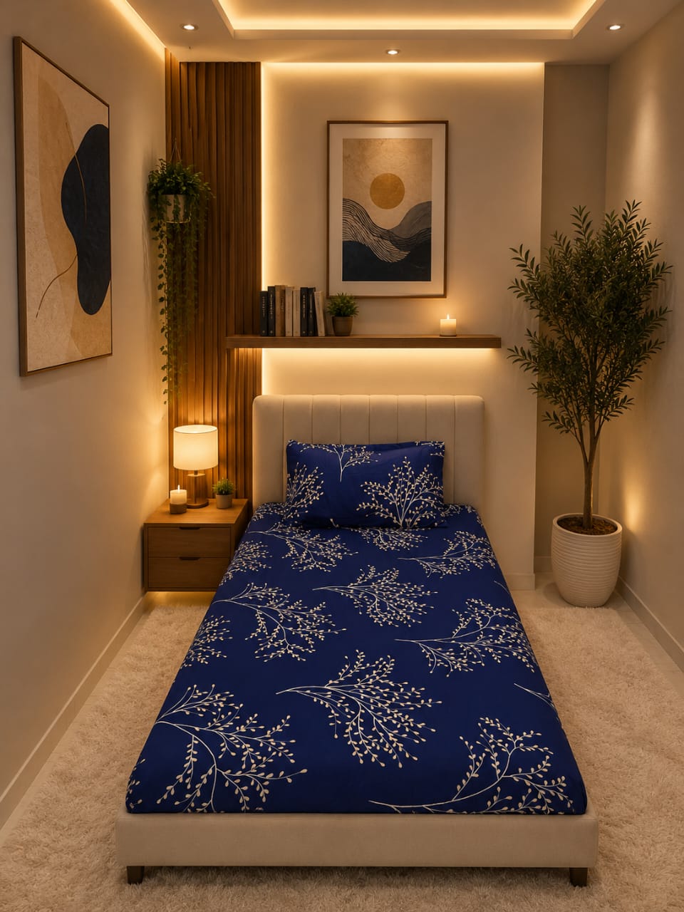 Single Fitted Sheet-Blue Flower