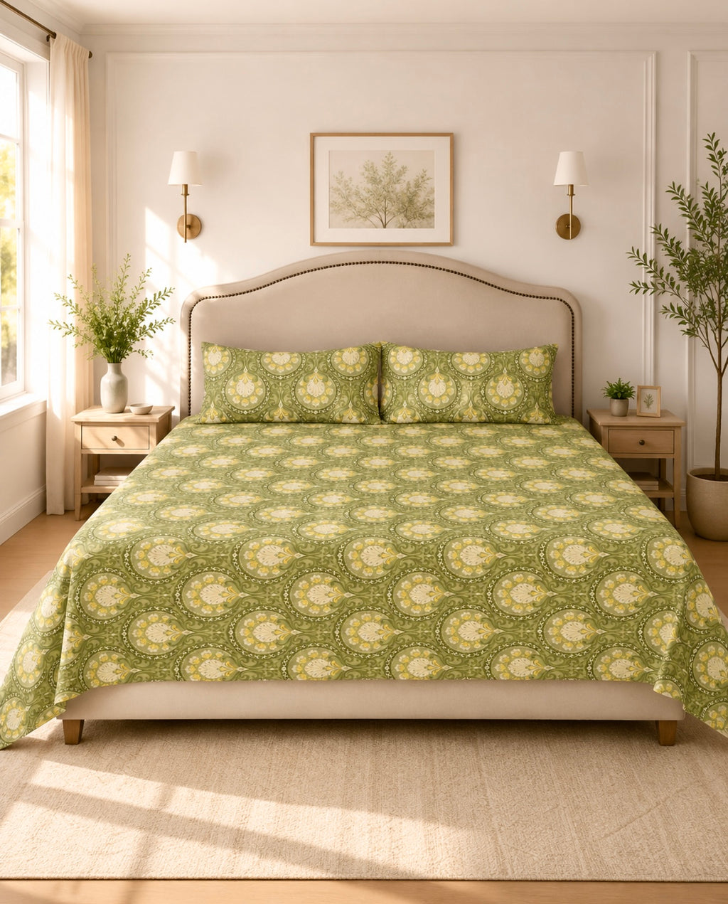 Olive Elegance Simple King-Bedsheet Set
