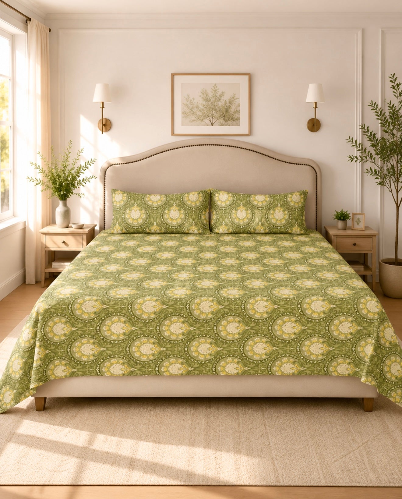 Olive Elegance Simple King-Bedsheet Set