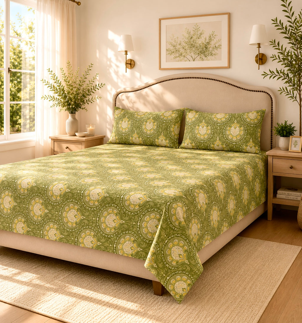 Olive Elegance Simple King-Bedsheet Set