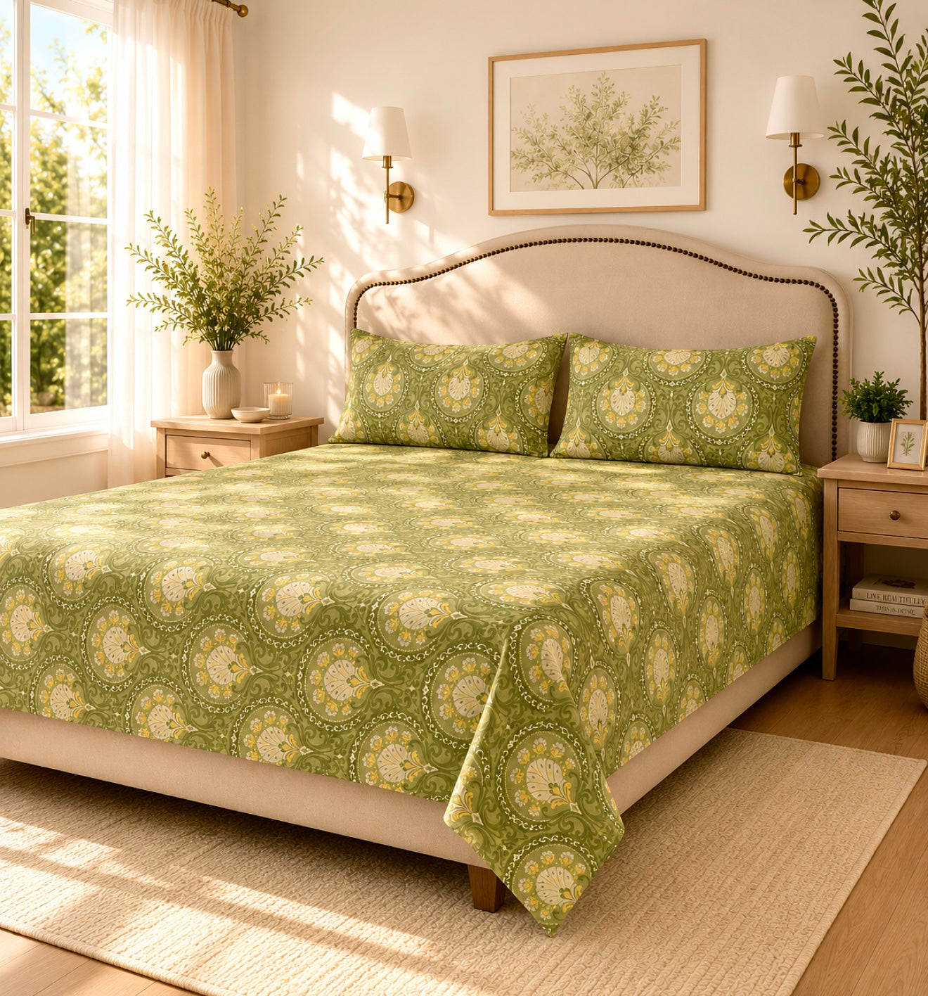 Olive Elegance Simple King-Bedsheet Set