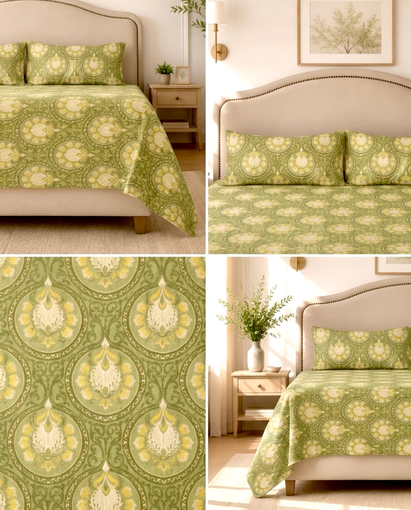Olive Elegance Simple King-Bedsheet Set