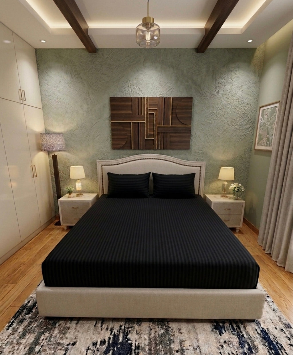Black King-Fitted Bedsheet Set